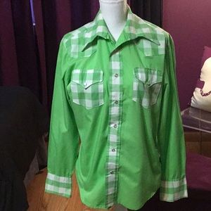 Handmade western shirt, sz L, green
